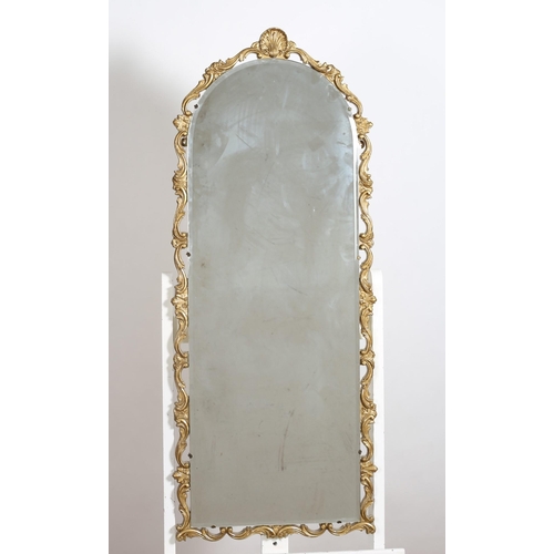 133 - TWO VINTAGE GILT FRAMED MIRRORS each of rectangular arched form with bevelled glass plate within a p... 