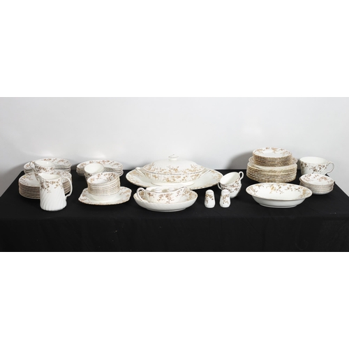 158 - A NINETY PIECE MINTON GOLD ANCESTRAL PATTERN BONE CHINA DINNER AND TEA SERVICE the white ground with... 