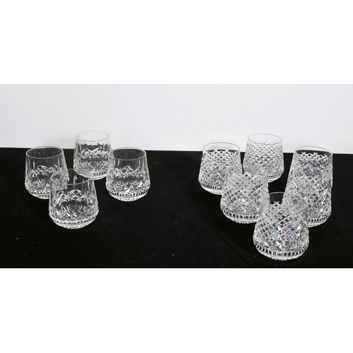 160 - A SET OF SIX WATERFORD HOBNAIL CUT TUMBLERS together with A SET OF FOUR WATERFORD CUT GLASS TUMBLERS... 