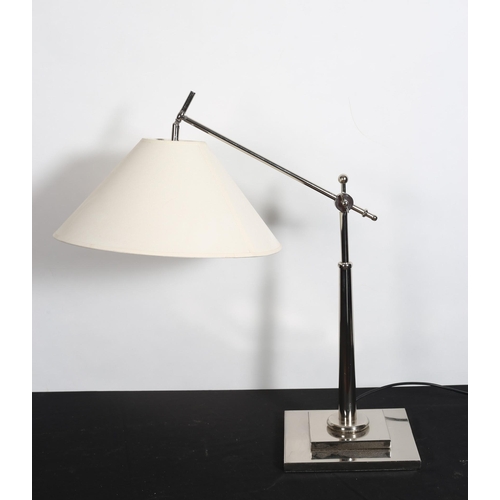 170 - A WHITE METAL ANGLEPOISE TABLE LAMP the cylindrical spreading column above a square stepped base wit... 