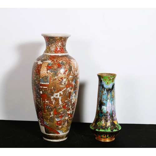 173 - A SATSUMA VASE of ovoid tapering form 
54cm (h) 
together with A WEDGEWOOD FAIRYLAND LUSTRE VASE (AF... 