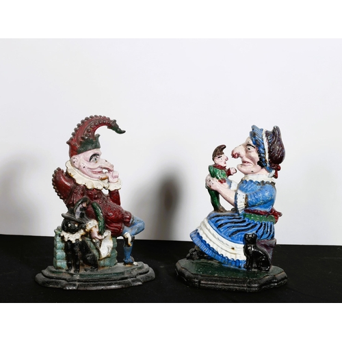 175 - A PAIR OF 19TH CENTURY CAST IRON AND POLYCHROME DOOR STOPS modelled as Punch and Judy
30cm (h) x 24c... 