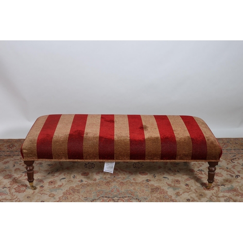 230 - A VICTORIAN STYLE MAHOGANY UPHOLSTERED STOOL the rectangular upholstered seat on baluster legs with ... 