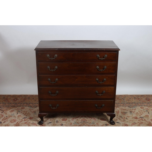 254 - A GEORGIAN STYLE MAHOGANY CHEST of rectangular outline the shaped top above five long graduated draw... 