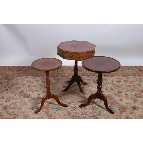 256 - TWO MAHOGANY WINE TABLES each of circular outline on tripod supports, A MAHOGANY OCCASIONAL TABLE of... 