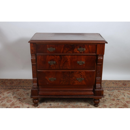 258 - AN EDWARDIAN MAHOGANY CHEST of rectangular outline the shaped top above three long graduated drawers... 