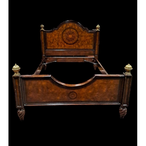 280 - A REGENCY STYLE WALNUT INLAID BED the rectangular arched headboard with central inlaid panel between... 