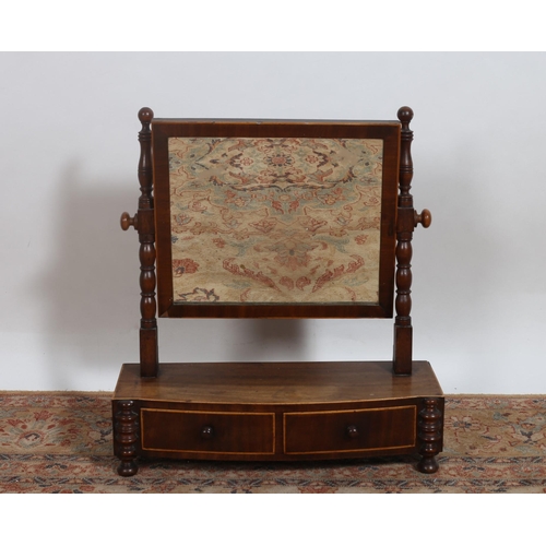 298 - A 19TH CENTURY MAHOGANY INLAID CRUTCH FRAME MIRROR the rectangular plate within a moulded frame rais... 