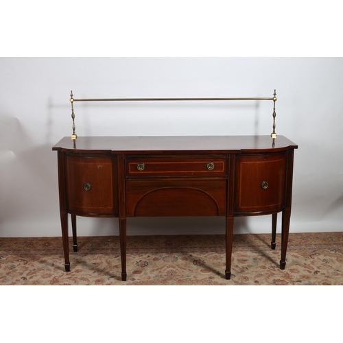 300 - A GOOD 19TH CENTURY SHERATON DESIGN MAHOGANY AND SATINWOOD INLAID SIDEBOARD of breakfront outline th... 