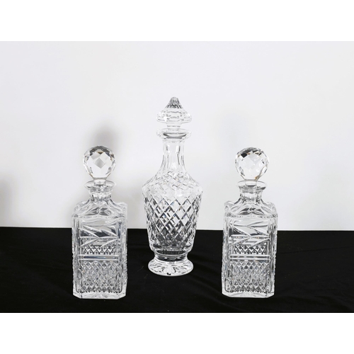 360 - A PAIR OF GALWAY CRYSTAL SPIRIT DECANTERS with stoppers together with A WATERFORD CUT GLASS DECANTER... 