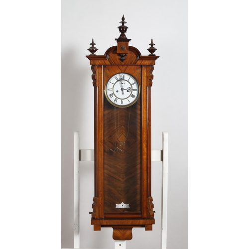 365 - A GOOD 19TH CENTURY WALNUT CASED VIENNA CLOCK the dome shaped hood with urn finials above a glazed d... 