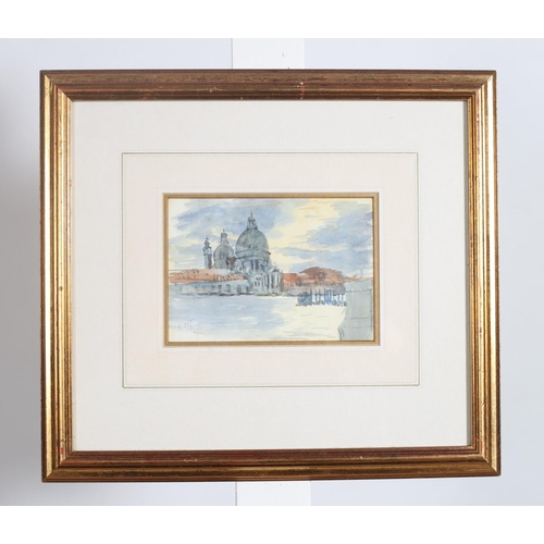 369 - E. NORA - JONES
Venetian Scene
Watercolour
Monogrammed lower left
Bears label verso 
12cm (h) x 16cm... 