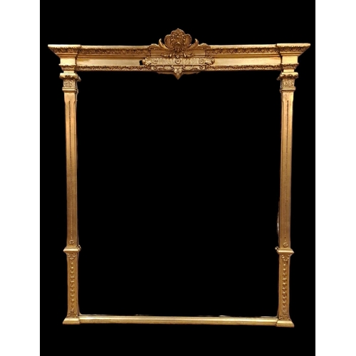 375 - A GOOD REGENCY STYLE GILTWOOD AND GESSO OVERMANTLE MIRROR the rectangular plate within a pilaster fr... 