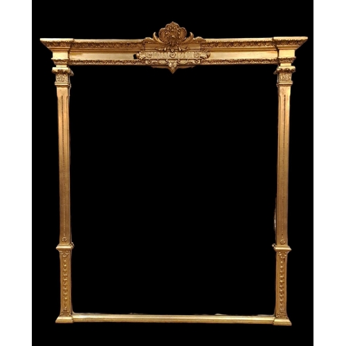 376 - (En suite to previous lot)
A GOOD REGENCY STYLE GILTWOOD AND GESSO OVERMANTLE MIRROR the rectangular... 