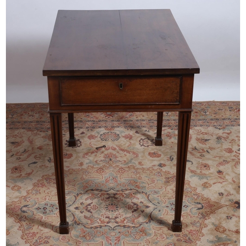 431 - A 19TH CENTURY MAHOGANY TABLE of rectangular outline the shaped top wit frieze drawer on fluted tape... 