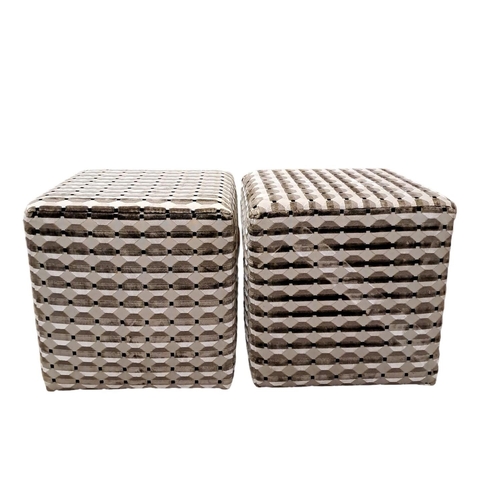 432 - A PAIR OF DESIGNER UPHOLSTERED FOOTSTOOLS 
41cm (h) x 41cm (w) x 41cm (d)