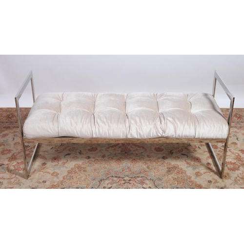 456 - A DESIGNER CHROME AND UPHOLSTERED STOOL the upholstered seat with buttoned upholstered loose cushion... 