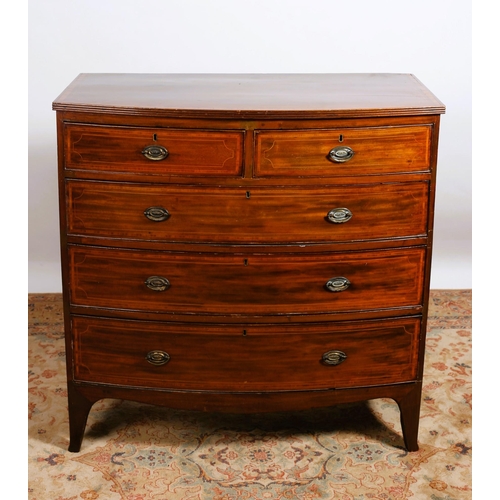 465 - A GOOD 19TH CENTURY MAHOGANY KINGWOOD AND SATINWOOD INLAID CHEST of demi lune outline the shaped top... 