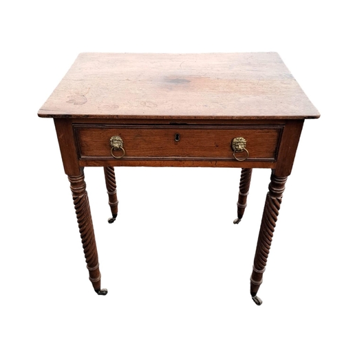 472 - A 19TH CENTURY MAHOGANY OCCASIONAL TABLE of rectangular outline the shaped top with frieze drawer an... 