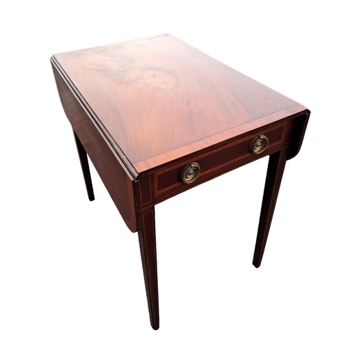 473 - A GOOD 19TH CENTURY SHERATON STYLE MAHOGANY AND SATINWOOD CROSSBANDED DROP LEAF TABLE the rectangula... 