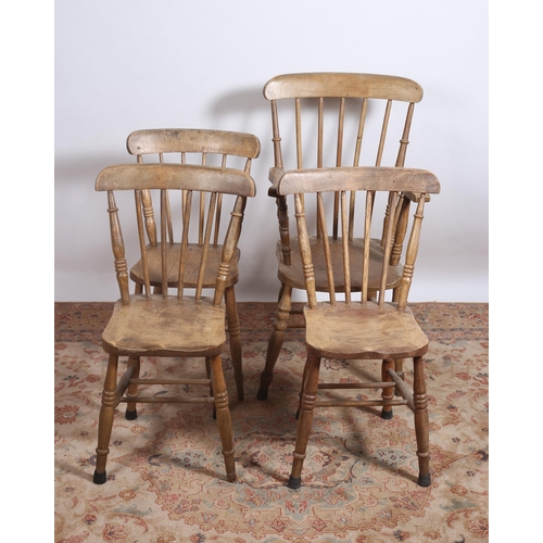 481 - A FIVE PIECE PINE AND ELM BREAKFAST SUITE comprising four chairs, including an elbow chair, each wit... 