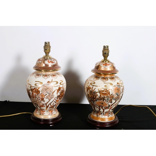 499 - A PAIR OF CONTINENTAL CHINA TABLE LAMPS each of bulbous form the white ground decorated with stylise... 