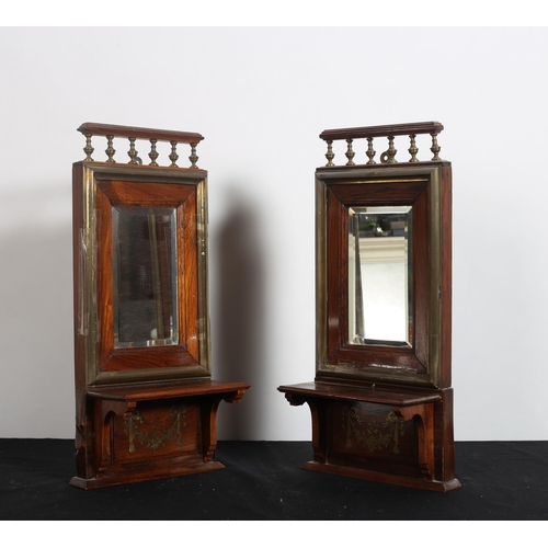 514 - A PAIR OF REGENCY ROSEWOOD AND BRASS INLAID BRACKET MIRRORS each with a rectangular bevelled glass p... 