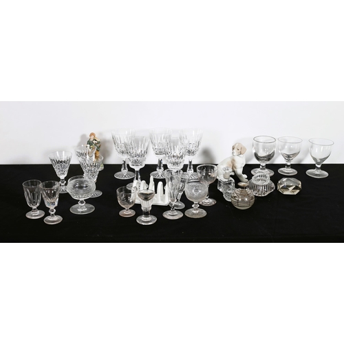 517 - A COLLECTION OF GLASSWARE to include candlesticks, sherry glasses, china, etc.