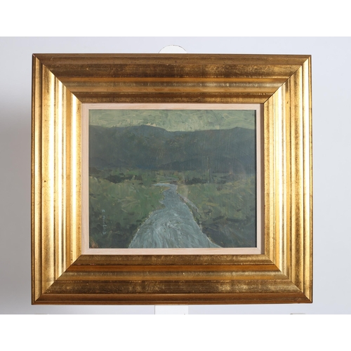 586 - SIMON MCLEOD 
Evening Landscape with River Co. Mayo
Oil on board
Signed lower left
Inscribed verso
2... 