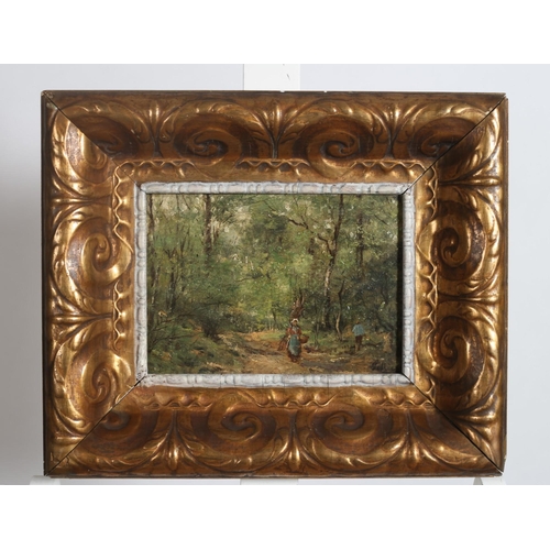 597 - ENGLISH SCHOOL 
Wooded Landscape with Figures
Signed lower right 
18cm (h) x 25cm (w)