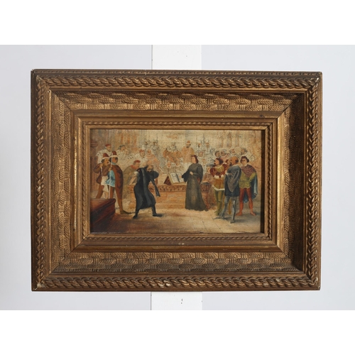 600 - CONTINENTAL SCHOOL, 19TH CENTURY
Court Scene with Jester
Oil on board
12cm (h) x 20cm (w)