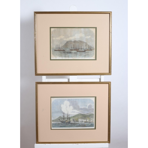 609 - A PAIR OF COLOURED SHIPPING SCENES 
Inscribed 'Arrival of the Channel Fleet with the Lords and the A... 