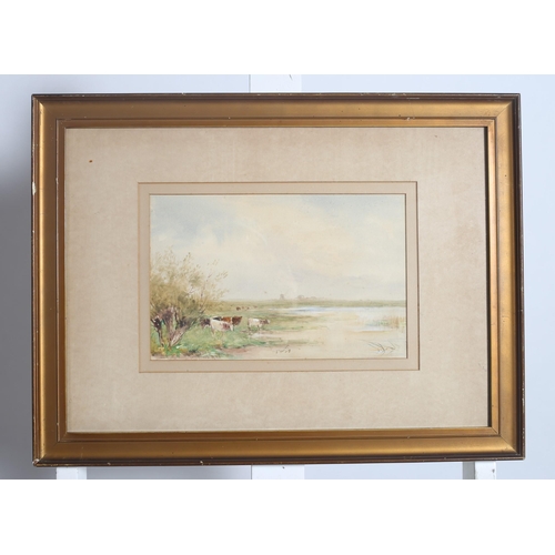 616 - BINGHAM MCGUINNESS 
Inlet with Cattle
Watercolour
Signed lower left 
18cm (h) x 28cm (w), BINGHAM MC... 