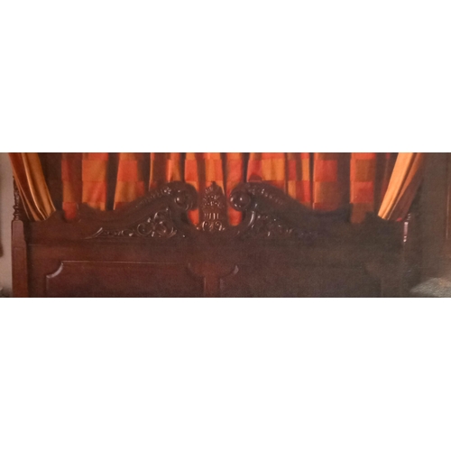 771 - A MAHOGANY FOUR POSTER BED the panelled headboard with scroll flowerhead and foliate cresting betwee... 