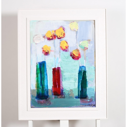 805 - TOM BYRNE
Still Life, Flowers in a Vase 
Mixed media on canvas
Signed lower right
60cm (h) x 45cm (w... 