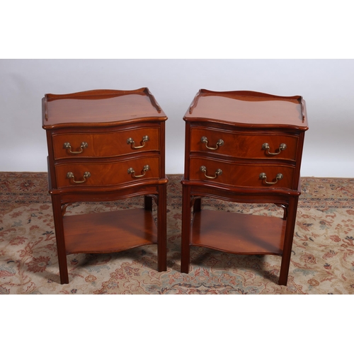 89 - A PAIR OF MAHOGANY CHESTS each of serpentine outline the shaped top with moulded three quarter galle... 