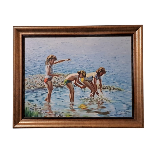 95 - Children Playing 
Oil on canvas 
Signed Jose Mange , dated '89
52cm (h) x 70cm (w)