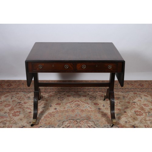 272 - A GEORGIAN STYLE MAHOGANY CROSSBANDED SOFA TABLE the rectangular hinged top with two frieze drawers ... 