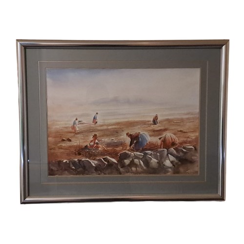 97 - Figures in a Field Harvesting
Watercolour
Signed  lower right  Max Guere
40cm (h) x 57cm (w)