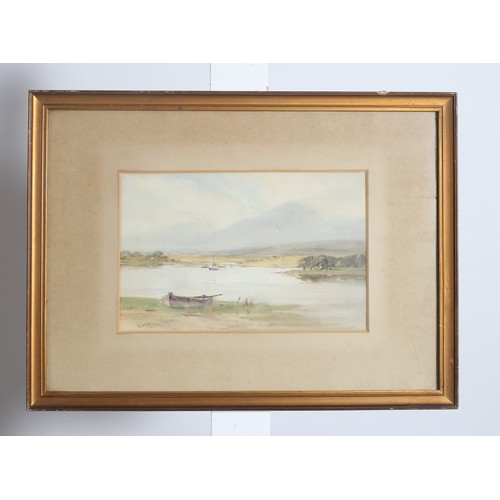 617 - BINGHAM MCGUINNESS
Mountain and Lake Scene
Watercolour
Monogrammed lower left 
16cm (h) x 25cm (w)