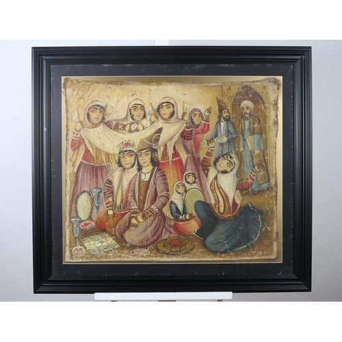 538 - EASTERN SCHOOL 
Gathering
Oil on canvas
Indistinctly signed lower left 
82cm (h) x 93cm (w)
19TH CEN... 