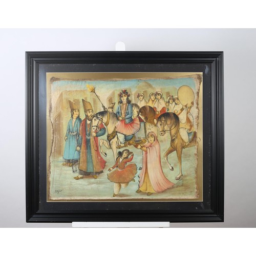 538 - EASTERN SCHOOL 
Gathering
Oil on canvas
Indistinctly signed lower left 
82cm (h) x 93cm (w)
19TH CEN... 