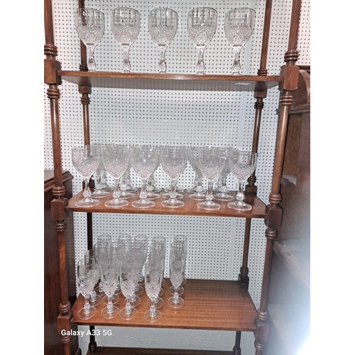 164 - A SUITE OF FORTY ONE FRENCH LEAD CRYSTAL GLASSES comprising twenty three hobnail cut wine glasses, e... 