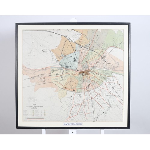 584 - A COLOURED FRAMED MAP City of Dublin and its Environs 1911
73cm (h) x 80cm (w)