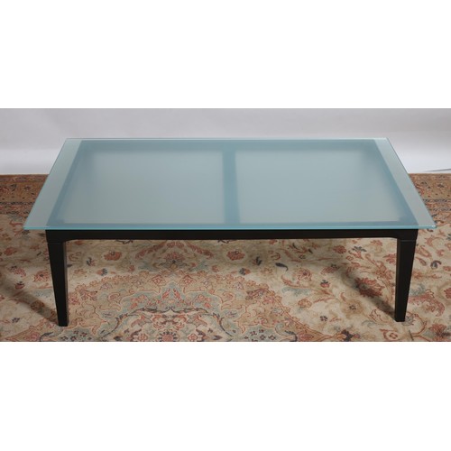 293 - A DESIGNER BEECHWOOD AND GLAZED TABLE the clear and frosted glass top raised on four chrome supports... 