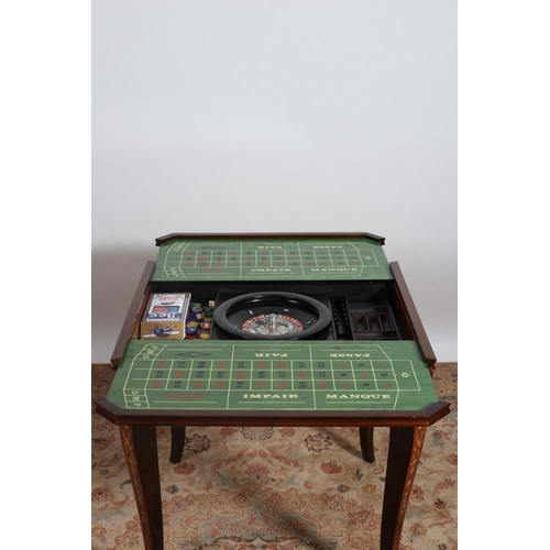 197 - A CONTINENTAL KINGWOOD AND MARQUETRY GAMES TABLE of rectangular outline with canted angles the remov... 