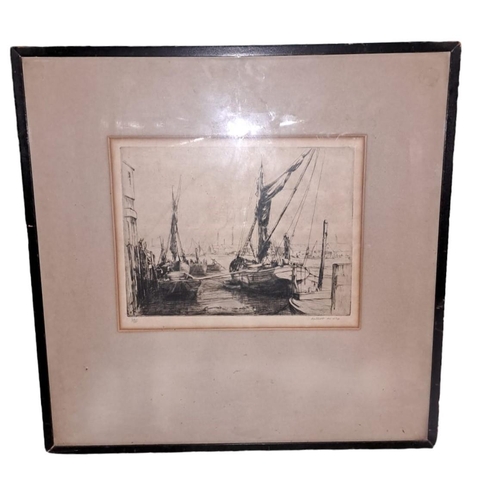 710 - A COLLECTION OF VARIOUS PICTURES to include a black and white lithograph Harbour Scene, two silk pan... 