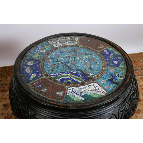 79 - A 19TH CENTURY ORIENTAL EBONISED AND CLOISONNE OCCASIONAL TABLE of circular outline inset with clois... 