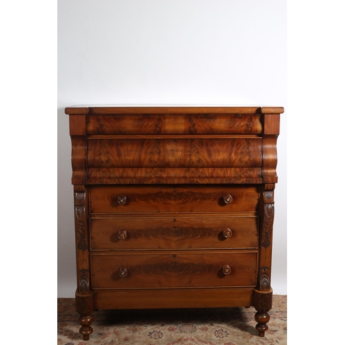 167 - A GOOD 19TH CENTURY MAHOGANY SCOTCH CHEST of inverted breakfront outline the shaped top above an arr... 