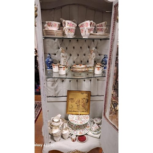 254 - A THIRTY FIVE PIECE COLCLOUGH BONE CHINA TEA SET, a pair of glazed china figures, part tea sets, cak... 